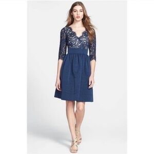 Womens Eliza J Blue Lace & Failure Empire Waist Midi Dress